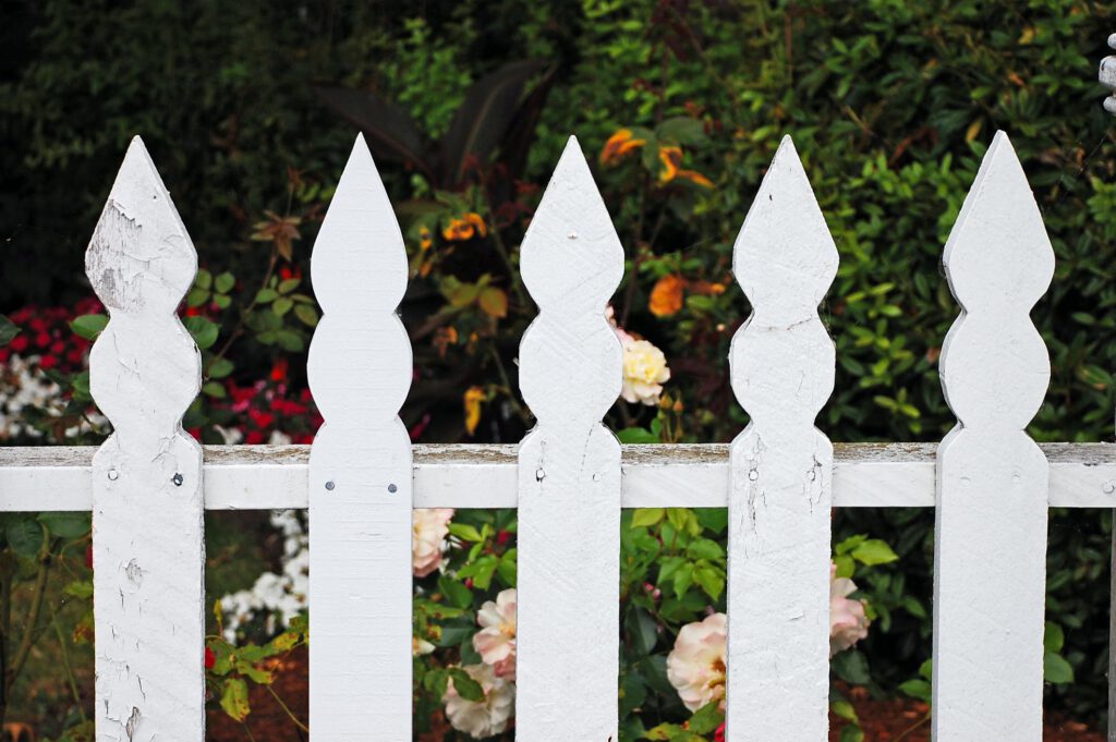 white fence in the garden